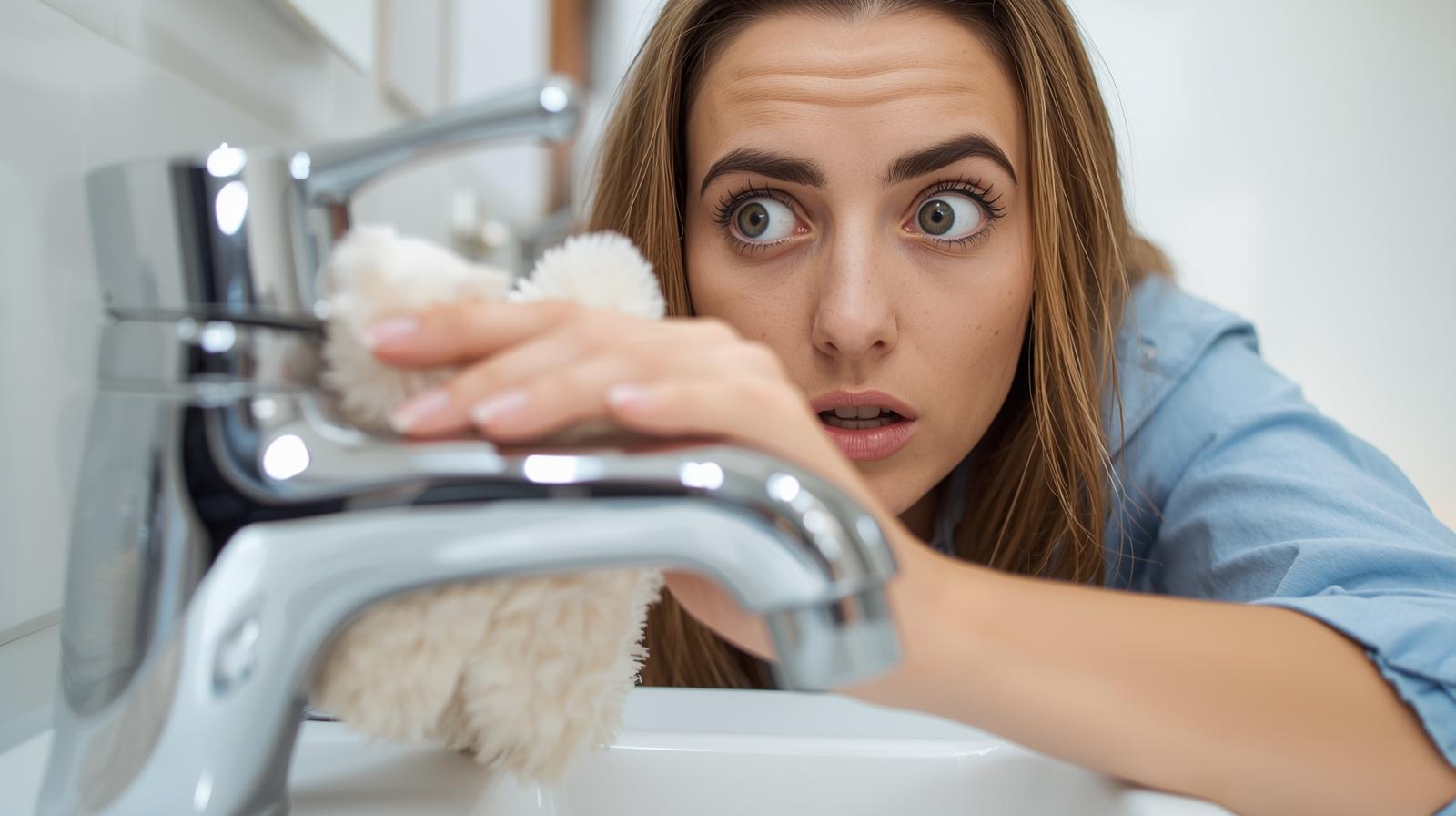 žena leští umyvadlovou baterii